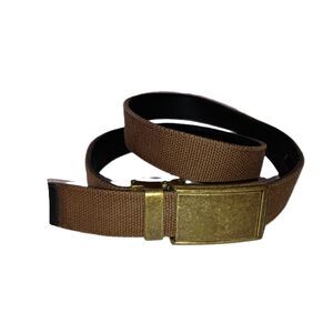 SLIDE BELTS Men's Brown Canvas Slide Belt with Brass Buckle, Total Length 44